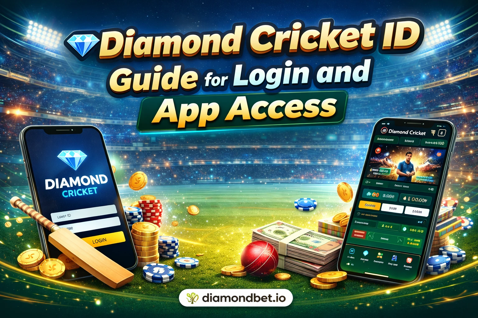 Diamond Cricket ID guide showing login and exchange platform access